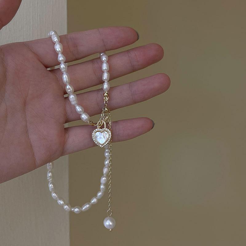 Sweet Love Heart 100% Natural Baroque Freshwater Pearl 14K Gold Filled Female Necklace  For Women Chains Gifts No Fade