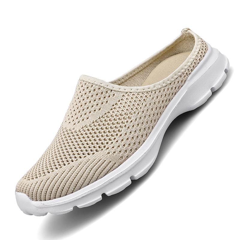 Unisex Slip-on Flats Round Toe Half Slippers Knitted Mesh Walking Shoes Lightweight Big Size 35-48 Leisure Shoes Anti-slip