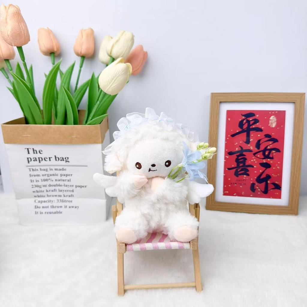 Cute Lamb Plush with Angel Wings & Flower - Children's Comfort Doll & Ornament