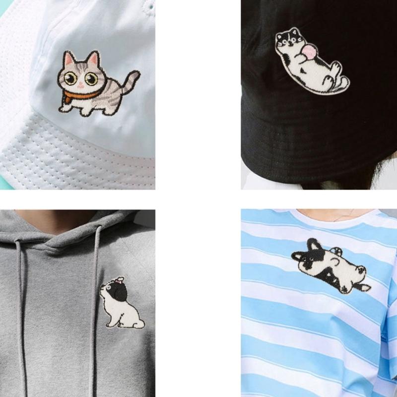 9 Pcs Cartoon Animal Embroidered Patches Cats Iron On Patches Repair Patches Dogs Sewing Patches for Clothes Bag