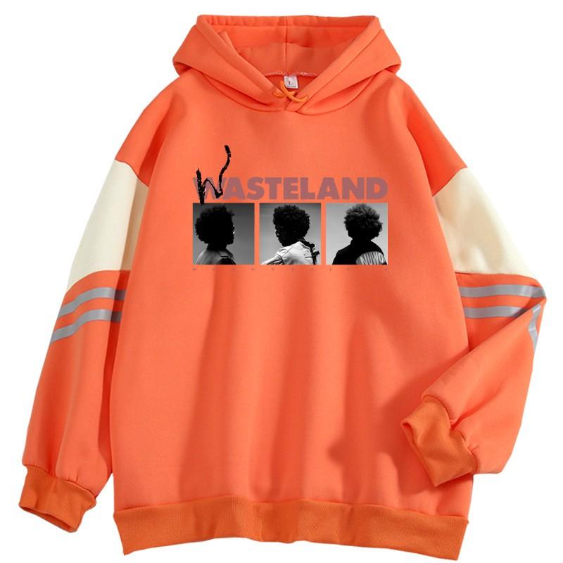 American Retro Color Block Hoodie Couple Loose WASTELAND Print Sweatshirt Streetwear Teens