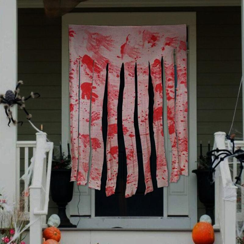 1.65X1M Bloody Handprint Horror Door Curtain for Halloween Party, Scary Haunted House Decoration, Unique Halloween Supplies