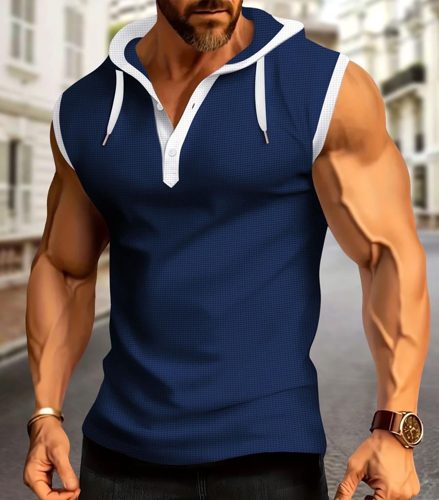 Men's Hooded Muscle Sleeveless Hooded Polo Shirt
