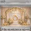 2D Wedding Photography Backdrop, "Mr & Mrs" with Floral Arch & Gold Ring Celebration Background
