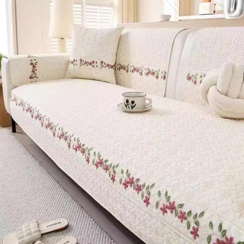 Pure Cotton Sofa Cushion, Universal In All Seasons, Non-slip, Small and Fresh 2025 High-end Sofa Cover Towel, Cream Wind Seat Cushion