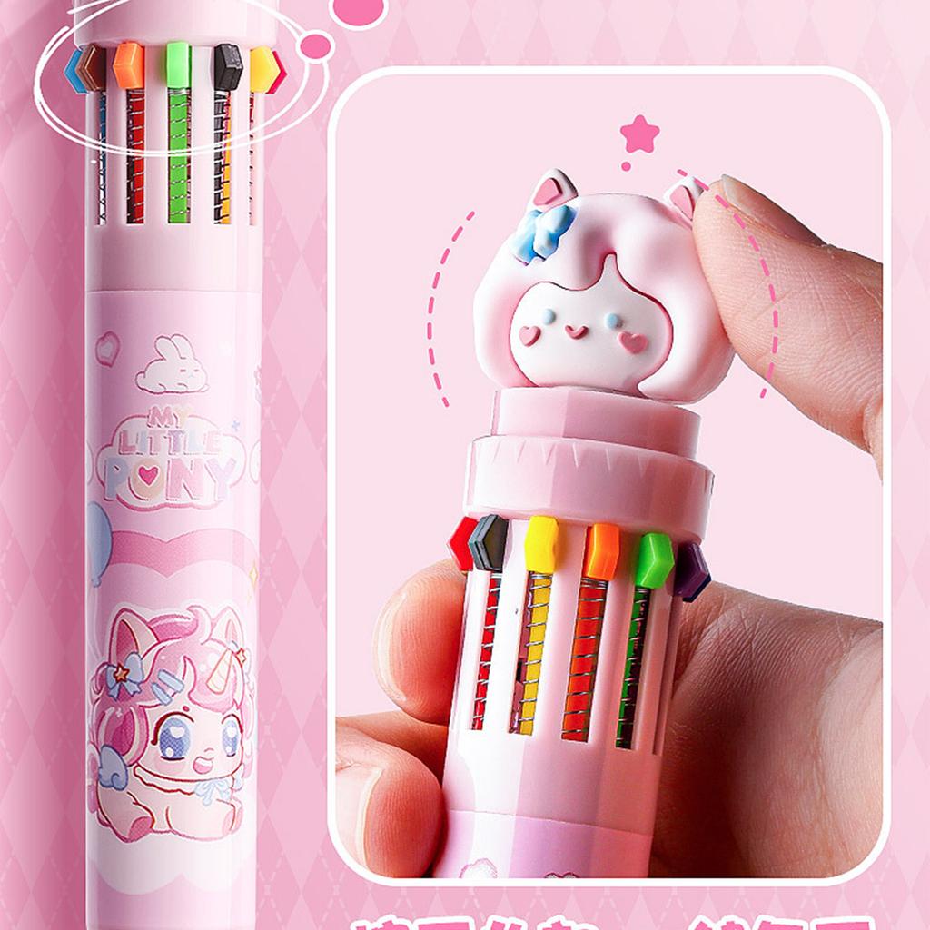 10/12 Colors Retractable Ballpoint Pen Cartoon Animal Ballpoint Pen Multicoloured Pen School Office Supplies for Student