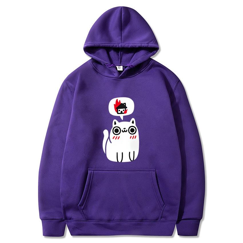 Autumn Winter Solid Color Anime Cat Classic Hoodie Men's Daily Casual Harajuku Hoodie Street Wear Warm Hoodie