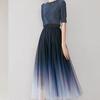 Women High Waist A-Line Mid-Length Gradient Mesh Tulle Skirt Fashion Spring Summer Half Skirt