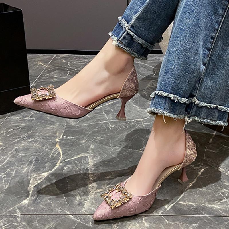 Fashion 2025 Women High Heel Pumps 6cm/9cm  Pointed Toe Stiletto Low Heel Women's Shoes Office Lady Rhinestone Shoes Pink Heels  Wedding