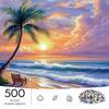 500pcs/Puzzle Game for Endurance And Logic Training - Exquisite Puzzle - (Coconut Tree Leaning on Beach Bench with Waves And Sunset Cloud-Dyed Sea Sky