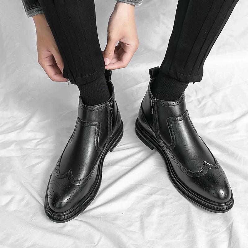 Fashion 2025 New High Quality Soft Leather Ankle Boots Comfy Fashion Bullock Flat Designer Oxford Dress Shoes Men Casual Leather Boots