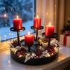 Bionic Floral Art Display Metal Pillar Candle Holder, Circular 4-Pillar Tiered Stand Durable Rust Resistant Holder for Christmas, Wedding, Dining