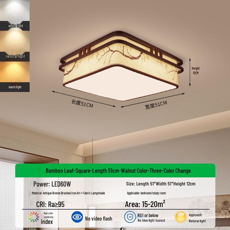 Song Dynasty Bamboo Leaf Zen Ceiling Light for Living, Dining, Bedroom, or Study.