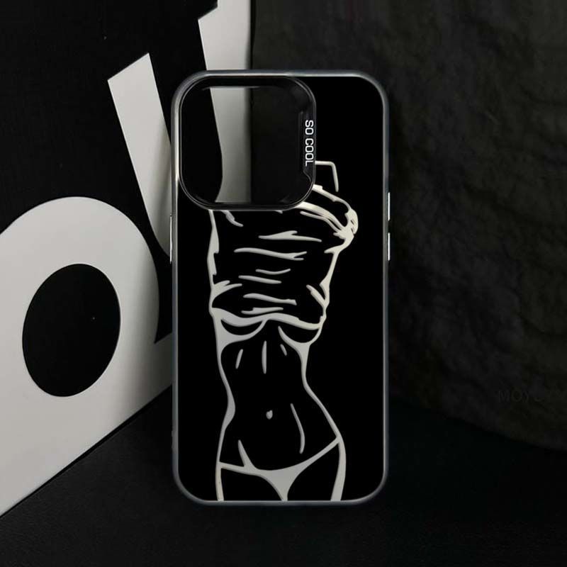 Line Beautiful Woman Mobile Phone Case, Suitable for Apple 15Pro Mobile Phone Case iPhone13/12/14 Colored Silver Anti-drop Transparent