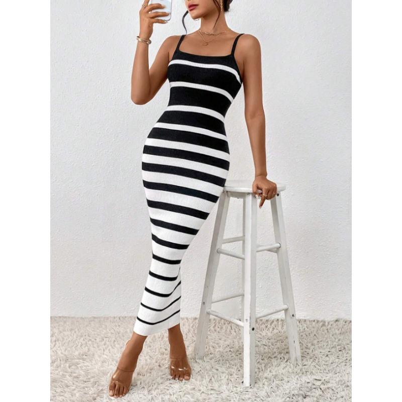 Women's Sexy Hot Girl Striped Suspender Dress with Wrapped Buttocks Long for Women Casual Dresses