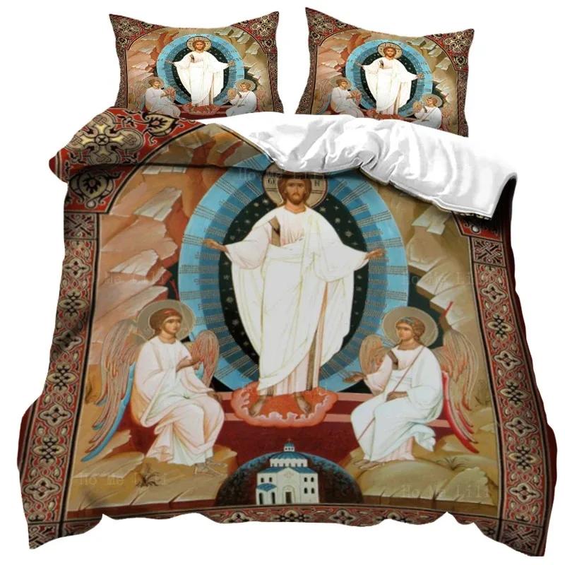 3D Jesus Duvet Cover Christian Sacred Jesus Bedding Set God Bless You Soft Quilt Cover Set King Queen Size For Adults Women Men