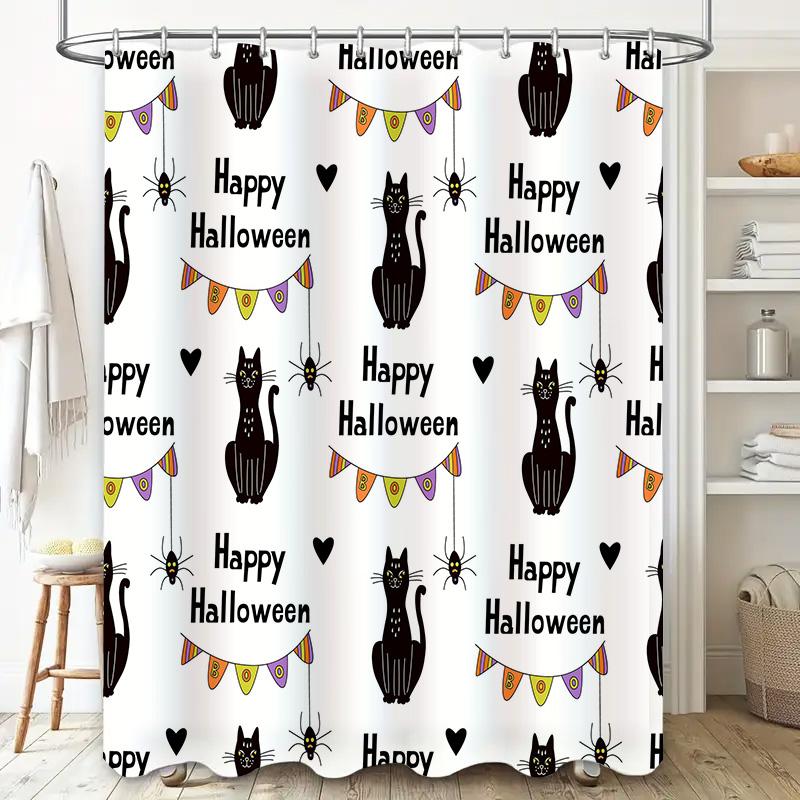 Halloween Shower Curtain Decor Black Cats Banners Print Pattern for Bathroom Window Waterproof Fabric Washable Home Textile Gift