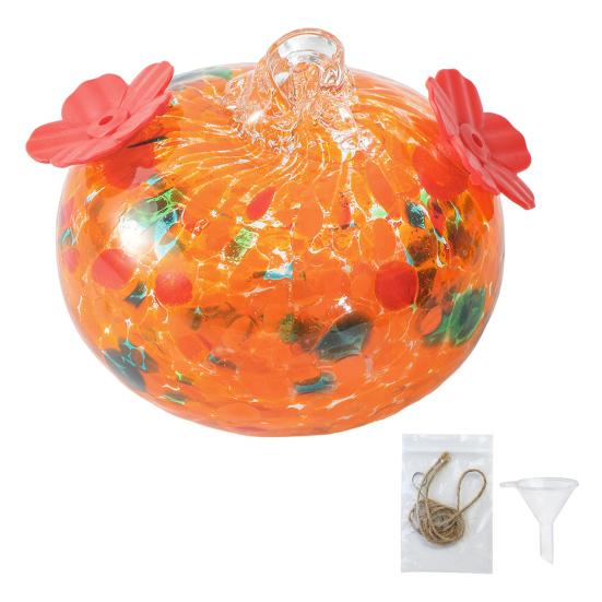 Stained Glass Hummingbird Feeder Droplet Shaped Hanging Birds Feeder Hummingbird Feeder with 2 Flower Feeding Ports for Outside Garden Courtyard
