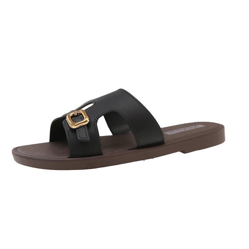 Flat bottom one word summer new retro versatile one pedal seaside slippers beach cool slippers