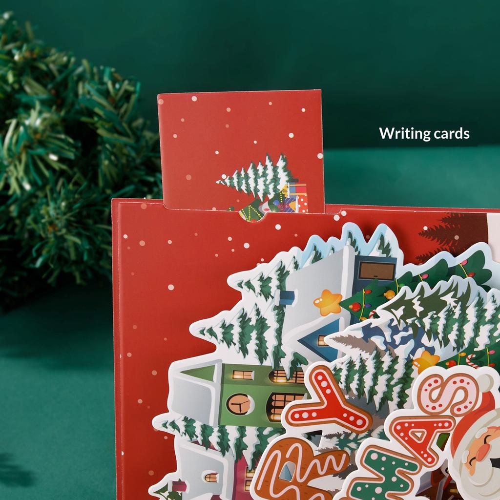 3D Christmas Greeting Card Pop Up Snow Village Night Scene Handmade Foldable Holiday Card with Envelope Christmas Gift Thank You Note