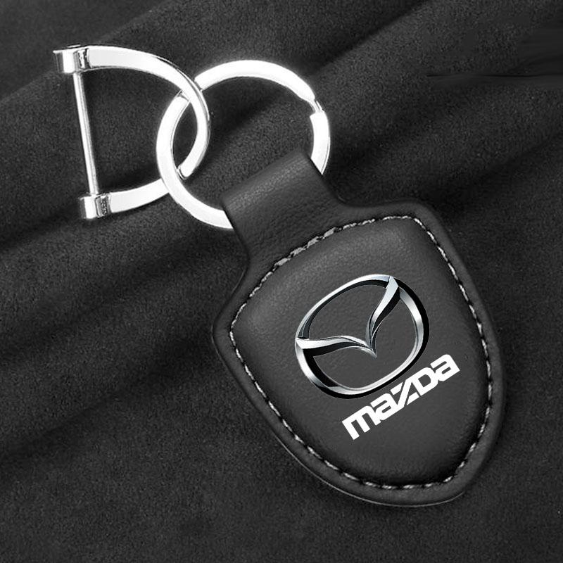 AAEY1 Leather Car Keychain Shield Type Key Ring Keychain for Mazda M3 M6 MP Skyactiv Axela Atenza Biante BT-50 CX-30 Car Accessories