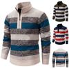 Men S Color Block Half Zip Fleece Knit Sweater Casual Warm Pullover