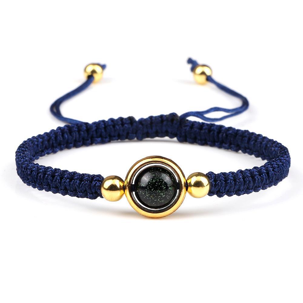

European & American Gold/Silver Friendship Rings & Handwoven Bracelets Set Silver Ring темно-синий
