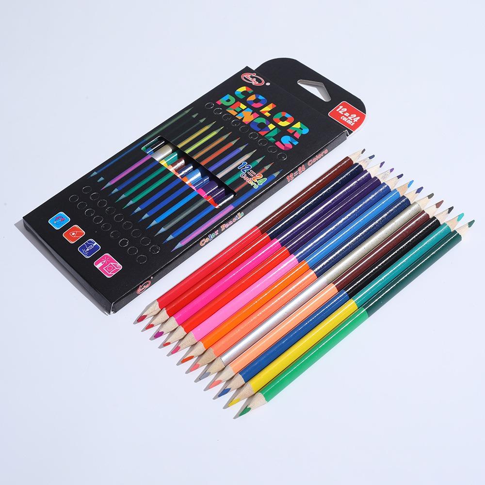 24 Colors Double Headed Pencils for Children Professional Drawing Sketching and Pastel Art Premium Student School Art Supplies