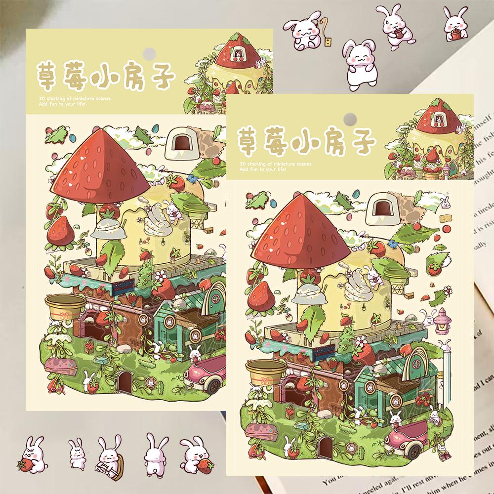 Cute Strawberry House Miniature Scene Sticker Harajuku Landscape Aesthetic Graffiti Laptop Landscape Community Sticker Creative