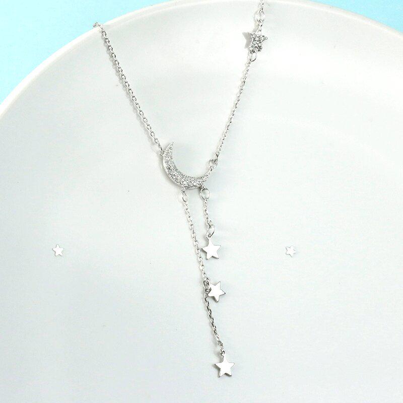 Korean Style Star & Moon Tassel Necklace - Women's Simple Clavicle Pendant