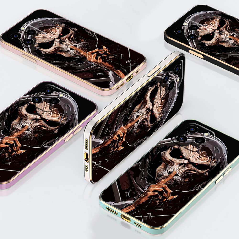 

N13 Grim Reaper Череп Скелет с золотым покрытием края Мягкий чехол из ТПУ для телефона Samsung S23 A14 A34 A54 Huawei Honor 90 Противоударная задняя крышка