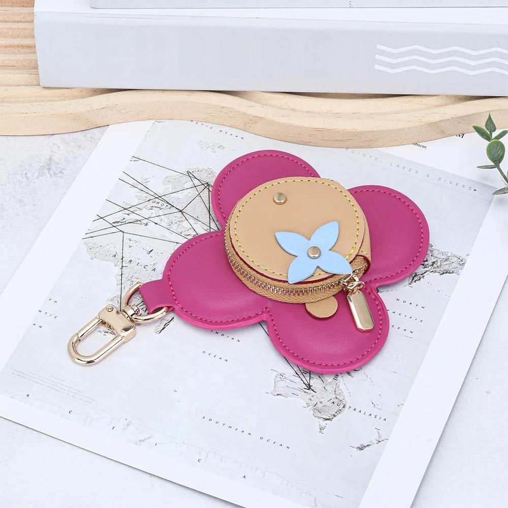 Hanging Ornaments Pendants Fashion Real Leather Women's Bag Charm Sunflower Design Small Bag Buckle Accessory Keychain Jewelry