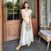 Elegante französische Blattstickerei Tencel V-Ausschnitt Spitze Feenrock Kurzarmkleid Langes Kleid Lässiger Stil Elegantes Kleid