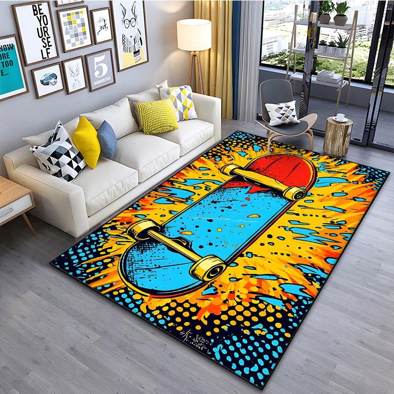Drawing Ideas Colorful Skateboard Patter Carpet for Living Room Bedroom Bedside Bathroom Floor Mat Area Rug Sofa Mat Home Decor