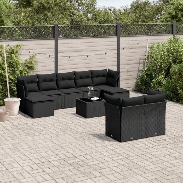 VidaXL Garden Lounge Set with Cushions 10 Pcs, Patio Sofas, Patio Furniture Set, Outdoor Furniture, Black 3218315