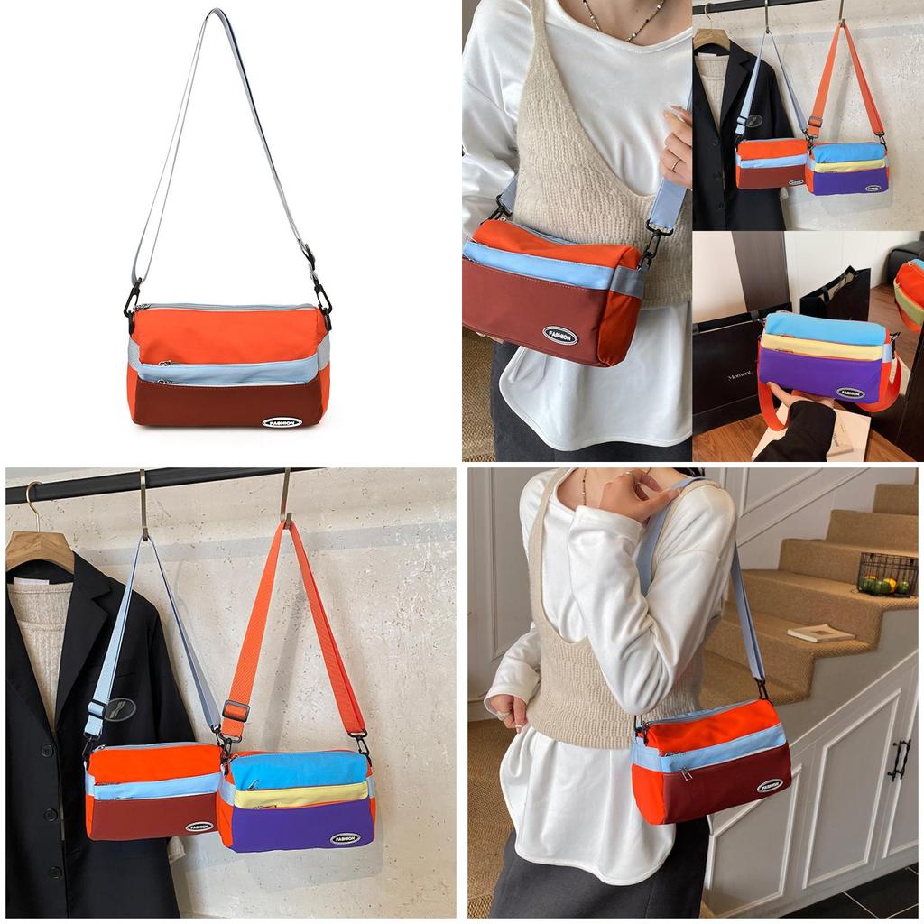 Canvas Color Block Crossbody Bag With Zipper Closure For Urban Casual Style