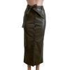 Women Skirt Faux Leather High Waisted Front Slit Hip Wrapped Skirt with Belt Buttons Closure Commuting Street Skirt