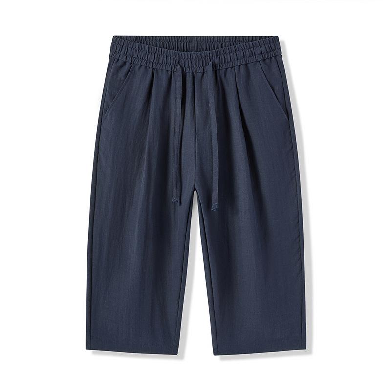Summer new cool and breathable cropped pants thin men's solid color simple and versatile loose straight casual shorts