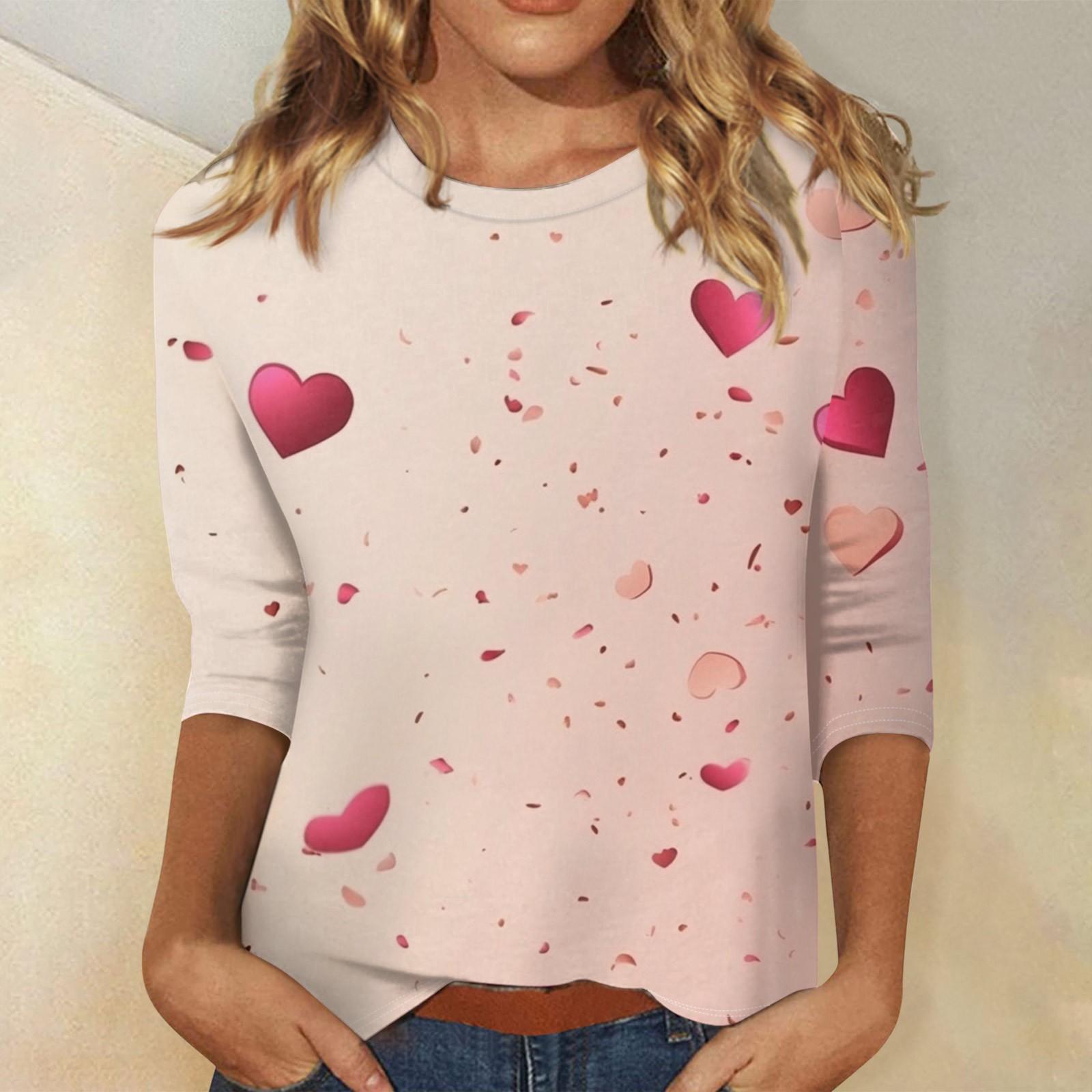 

Женские топы с рукавом три четверти, рубашка на День святого Валентина, круглая горловина, свободная повседневная рубашка XXXL