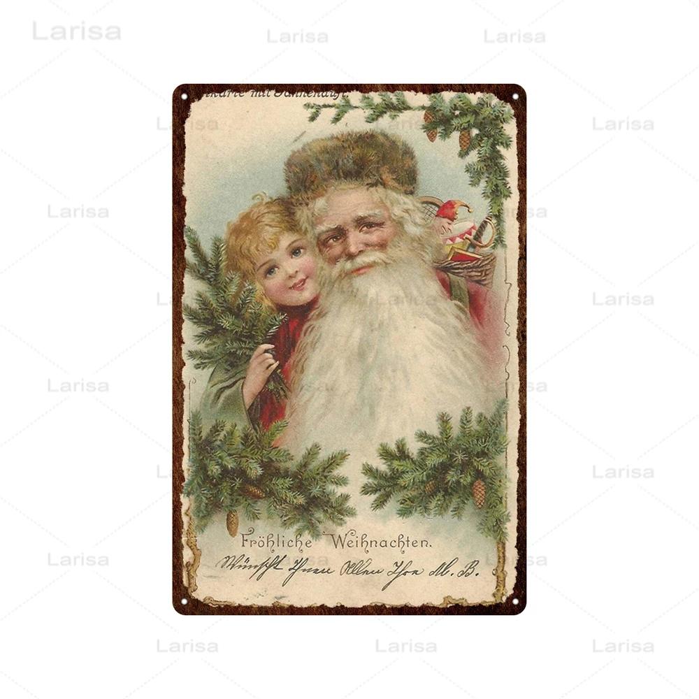 Festival Christmas Santa Claus Tin Sign Vintage Metal Poster Snowman Kitchen Home Bedroom Wall Art Decor Tinplate Signs Plaques