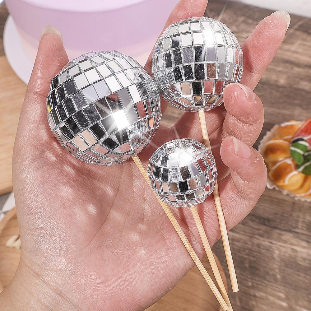 Lot Disco Decorative Balls Retro Cake Cake Insertion Card Home Birthday Party KTV Bar Decor Sequin Wedding Reflective Glass Ball