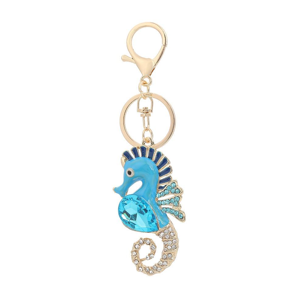 Exquisite Ocean Seahorse Keychain Rhinestone Bag Pendant Fashion Car Key Ring  Female Decoration