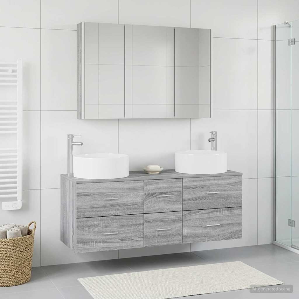 Bathroom Furniture Set 4 Pcs Grey Sonoma Engineered Wood and Glass