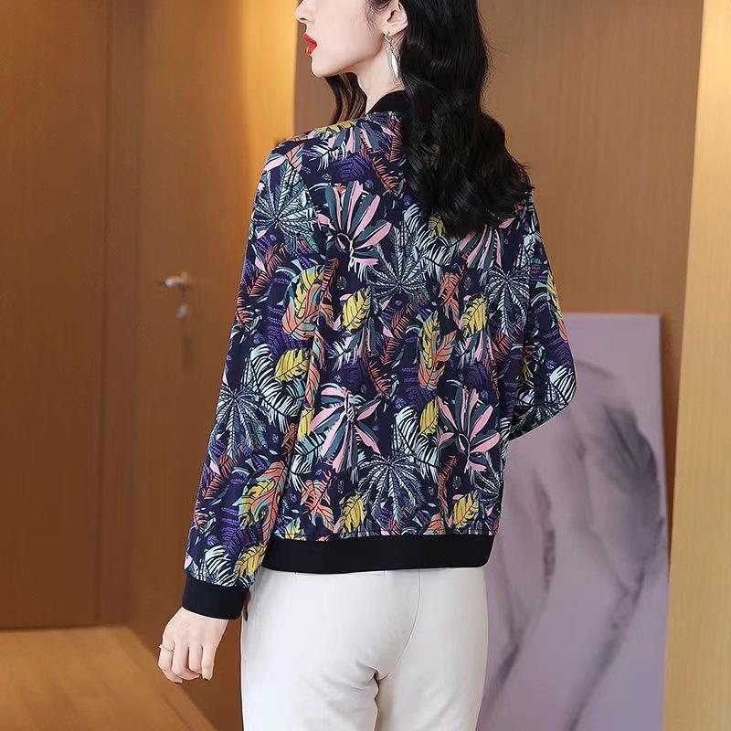 Plus Size Chiffon Baseball Jacket: Fashionable Long Sleeve Cardigan for Mothers Over 50