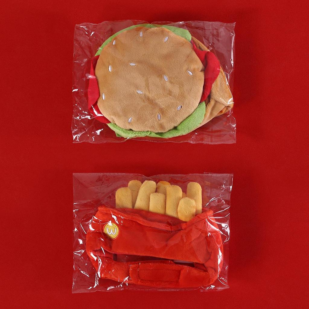 Plush Pet Hamburger Hat for Ear and Head Protections Halloween Funny Dog Hat for Small Dogs Cat Warm Winter Headgear Hat