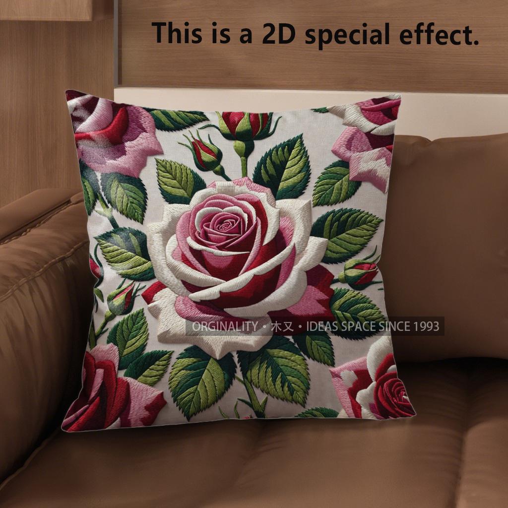 2D Vintage Gotische Rose Kissenbezüge Muster Kissenhülle Geeignet für Sofa Schlafzimmer Auto Kissenbezug