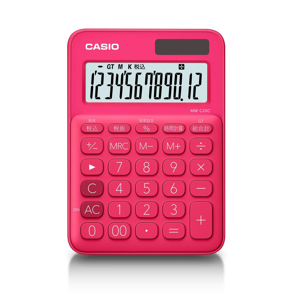 Casio Colorful Calculator Vivid Pink 12 Digit Mini Just Type MW-C20C-RD-N