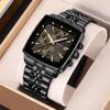 SKMEI Square Stylish Black Stainless Steel Arm Watch Waterproof Analog Business Casual Chronograph Big Face Watch Luxury Present Black Gold Wach for