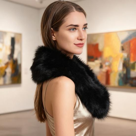 Faux Fur Scarf with Velvet Lining Invisible Fur Clip Artificial Fur Shawl Dresses Coats Fake Collar Neck Scarf