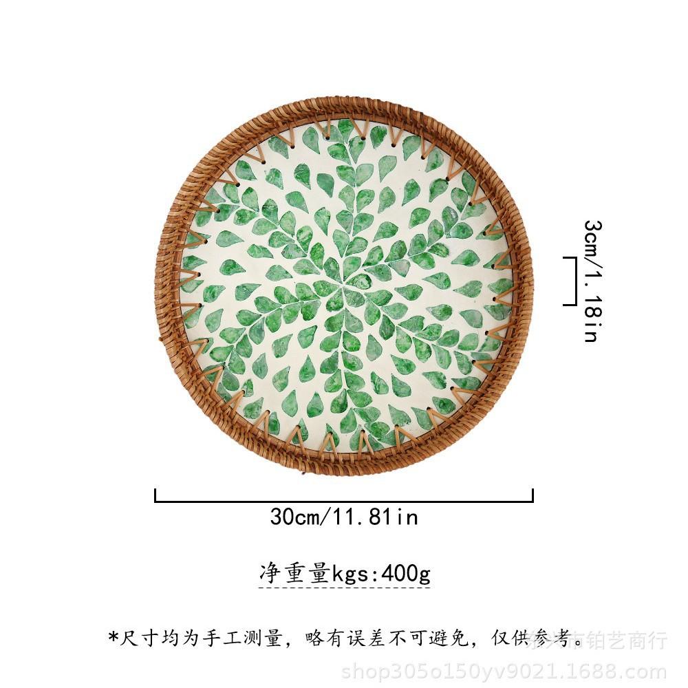 Color Shell Jewelry Cosmetics Food Teacup Storage Trays Handmade Rattan Fruit Dessert Bread Pans Round Rattan Decoration Trays